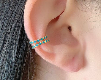 14K Gold Ear Cuff| 14K Gold Turquoise Cuff Earring| Non Pierced Earring| Ear Cartilage Cuff| 14K Gold Earrings| Solid 14K Gold| Gift For Her