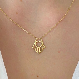 Hamsa Necklace| 14k Solid Gold Hamsa Necklace| Hand Of Fatima| Protection Necklace