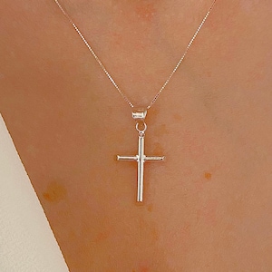 Cross Necklace| Real 14K White Gold Plain Cross Necklace| Religious Pendant| Baptism Gift| Solid Gold Cross| Communion Cross| Gift For Her
