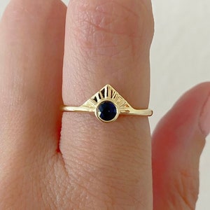 Solid Gold Blue Sapphire Ring| Bezel Set Sapphire Ring In 14k Gold| Delicate Gold Ring| September Birthstone Ring| Stackable Ring