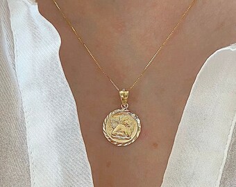 Buy 14K Solid Yellow Gold Baby Angel Medal Pendant- Guardian Round