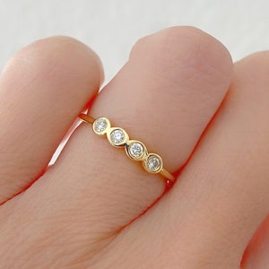 Round Diamond Wedding Band| Bezel Set Diamond Band In 14K Gold| Engagement Ring| Diamond Stacking Ring| Diamond Bezel Set Wedding Band