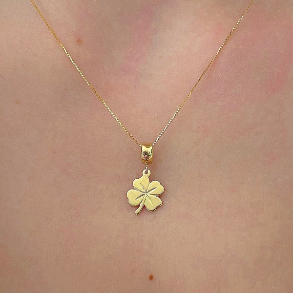 14K Solid Yellow Gold Four Leaf Clover Pendant Charm| Four Leaf Clover In 14K Solid Gold| Dainty luck Clover Charm| Good Luck