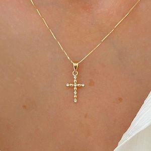 14K Gold Cross Pendant| Two Tone Cross Necklace| Small 14K Solid Gold Cross| Confirmation Cross| Baptism| Layer Necklace| Communion