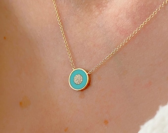 Collar de ojo malvado / Collar de ojo malvado de turquesa de oro amarillo sólido de 14 quilates / Collar de ojo malvado de diamante / Protección / Regalo para ella
