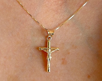14K Solid Gold Yellow Gold Crucifix Pendant| 14K Gold Cross| Religious Pendant| Minimal Gold Cross| Baptism Gift