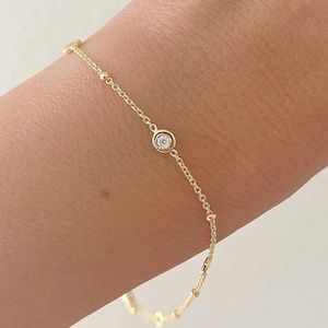 Diamond Bracelet| 14K Gold Diamond By The Yard Bracelet| 14K Gold Diamond Bezel Bracelet| Diamond Solitaire Bracelet| Women's Jewelry
