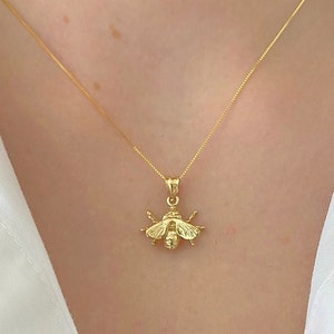 Honey Bee Necklace Solid 14K Yellow Gold| Dainty Honey Bee Bumble Bee Charm Pendant| Beekeeper Gift