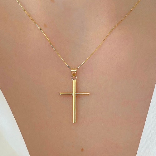Cross Necklace Real 14K Plain Gold 
