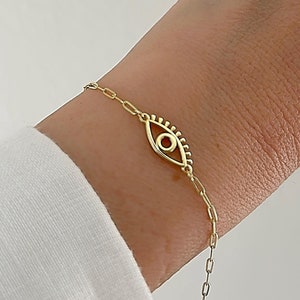 Mini Evil Eye Bracelet| 14K Solid Gold Evil Eye  Dainty Gold Bracelet| Protection Jewelry| Small Lucky Eye Bracelet| Minimalist Jewelry