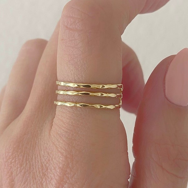 Polished Triple Row Ring In 14K Yellow Gold| Wire Wrapped Triple Band In 14K Gold| 14K Solid Gold Minimalist Triple Row Band Ring