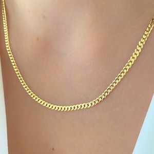 Cuban Link Necklace 14K Solid Gold| 14K Solid Yellow Gold Cuban Curb Link Necklace Chain 16&quot;-24&quot;| 3mm| Everyday Minimal Chain| Unisex Chain