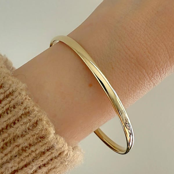 4mm Classic Gold Bangle| 14K Gold Bangle Bracelet| Plain Gold Bangle| Hinged Bangle Bracelet| Stacking Bangle Bracelet|Gift For Mother