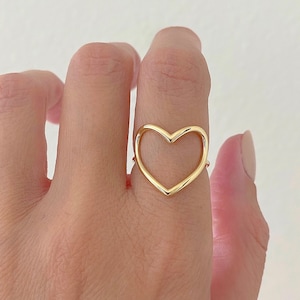 Large Open Heart Ring In 14K Yellow Gold| 14K Gold Heart Ring| Friendship Ring| Open Heart Ring| Statement Ring| Gift For Her