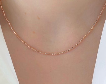Dainty Rose Gold Bead Necklace| 2mm Beaded Ball Solid 14K Rose Gold Chain| Gold Ball Necklace 16"-20"| Layer Necklace| Gift For Her
