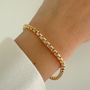Box Bracelet| 14K Solid Gold Box Chain Bracelet| 14K Gold Bracelet Him/Her| 3.5mm Gold Bracelet| 14K Yellow Gold Bracelet| Birthday Gift