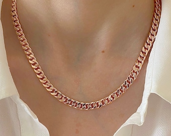 Collana a maglie cubane in oro rosa 14 carati/ 6,5 mm Miami Cuban Link Collana a catena a maglie cubane/ Catena cubana da 16" 18"/ Regalo per le feste/ Regalo per lei