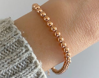 14K Rose Gold Ball Bracelet| 14K Solid Rose Gold 4mm Bead Bracelet| 14K Gold bracelet| Bracelet Stack| Solid Gold Bracelet| Great Gift