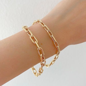 Paperclip Bracelet| 14K Gold Paperclip Link Bracelet| Gold Link Chain Bracelet| Rectangular Link Staple Bracelet| Layering Bracelet