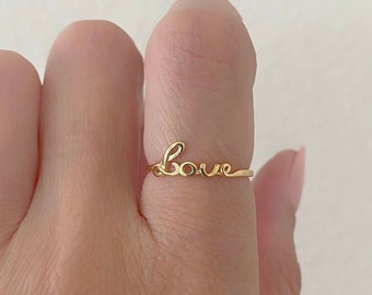 Love Ring| 14K Solid Gold Love Ring| Gift For Girlfriend| Bridal Party Gift| Valentines Gift