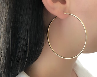 14k Yellow Gold Hoop Earrings, Gold Hoop Earrings, Hoop Earrings, 14k Gold Earrings, 2mm Gold Earrings, 2.25 Inch Gold Earrings, Women