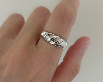 Silber Dome Croissant Ring | Silber Dome Ring | Drehring | Silber Schmuck | Statement Schmuck| Geschenk für sie