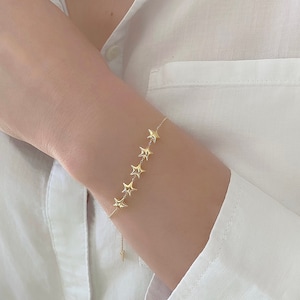 14K Gold Star Bracelet| Gold Celestial Bracelet| Multi Stars Bracelet| Minimalist Bracelet