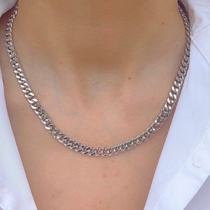 Kubanische Link-Halskette 14K solides Weißgold | 6 mm Miami Cuban Link-Kubanische Link-Halskette | 16 "18" kubanische Kette | Weihnachtsgeschenk | Geschenk für sie