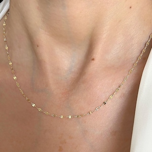 14K Yellow Gold Mirror Chain Link Necklace| Flat Link Chain Gold Necklace| Sparkle Chain Necklace| Minimalist Necklace| Gift For Her