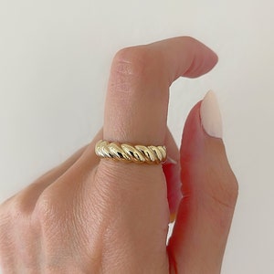 14K Solid Gold Croissant Ring | Gold Ring | Statement Ring für Frauen| Gold Wirbel Ring | Geflochtener Seilring | Stapelring