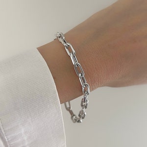 Paperclip Bracelet| 14K White Gold Paperclip Link Bracelet| White Gold Link Chain Bracelet| Rectangular Link Staple Bracelet