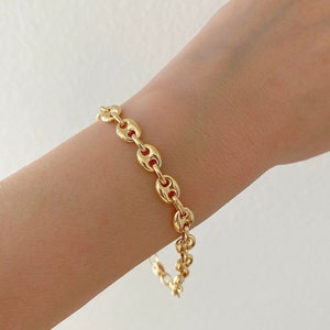 6.3mm Puffed  Mariner Link Chain Bracelet Real Solid 14K Yellow Gold Unisex| Mariner Style Chain| Gold Bracelet|Chain Gift