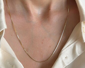 Box-Kette | Massive Boxkette 1.2 mm aus echtem 14K Gelbgold | Echte Goldkette | 14K Gold Halskette | Box Kette Vergoldet | Stapelbare Kette