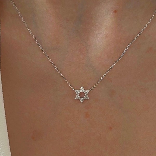 Star of David Necklace| Diamond Jewish Star Necklace| 14K White Gold Diamond Star of David Necklace| Bat Mitzvah Gift| Small Diamond Neck