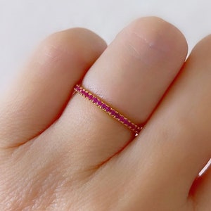 14K Gold Ruby Eternity Ring | Micro Pave Stacking Band