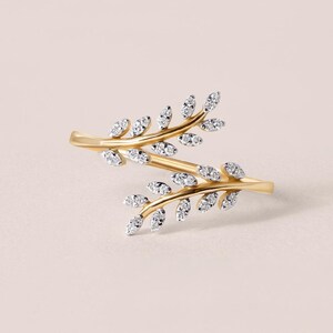 Diamond Leaf Ring| Diamond Leaf Engagement Ring In 14k Gold| Nature Jewelry| Ivy Leaf Diamond Ring| Mothers Day Gift| Anniversary Gift