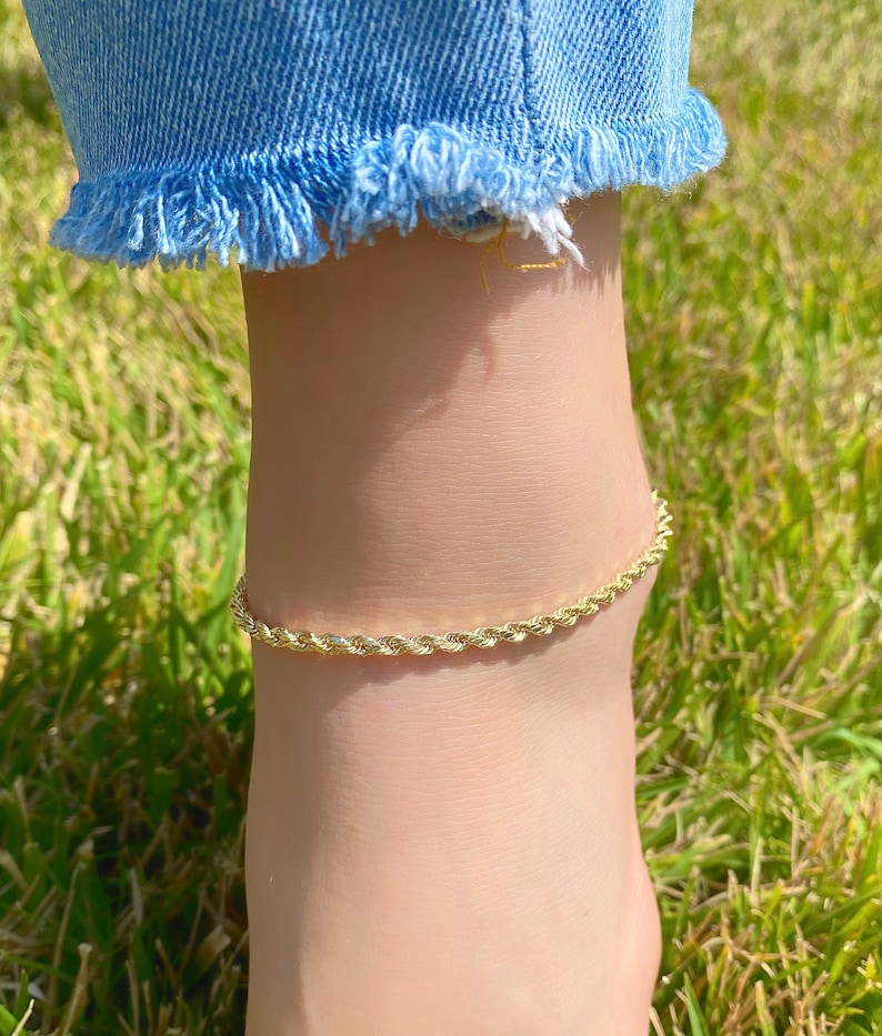 Solid 14k Yellow Gold Anklet Chain 10 Inch 14k Gold Etsy