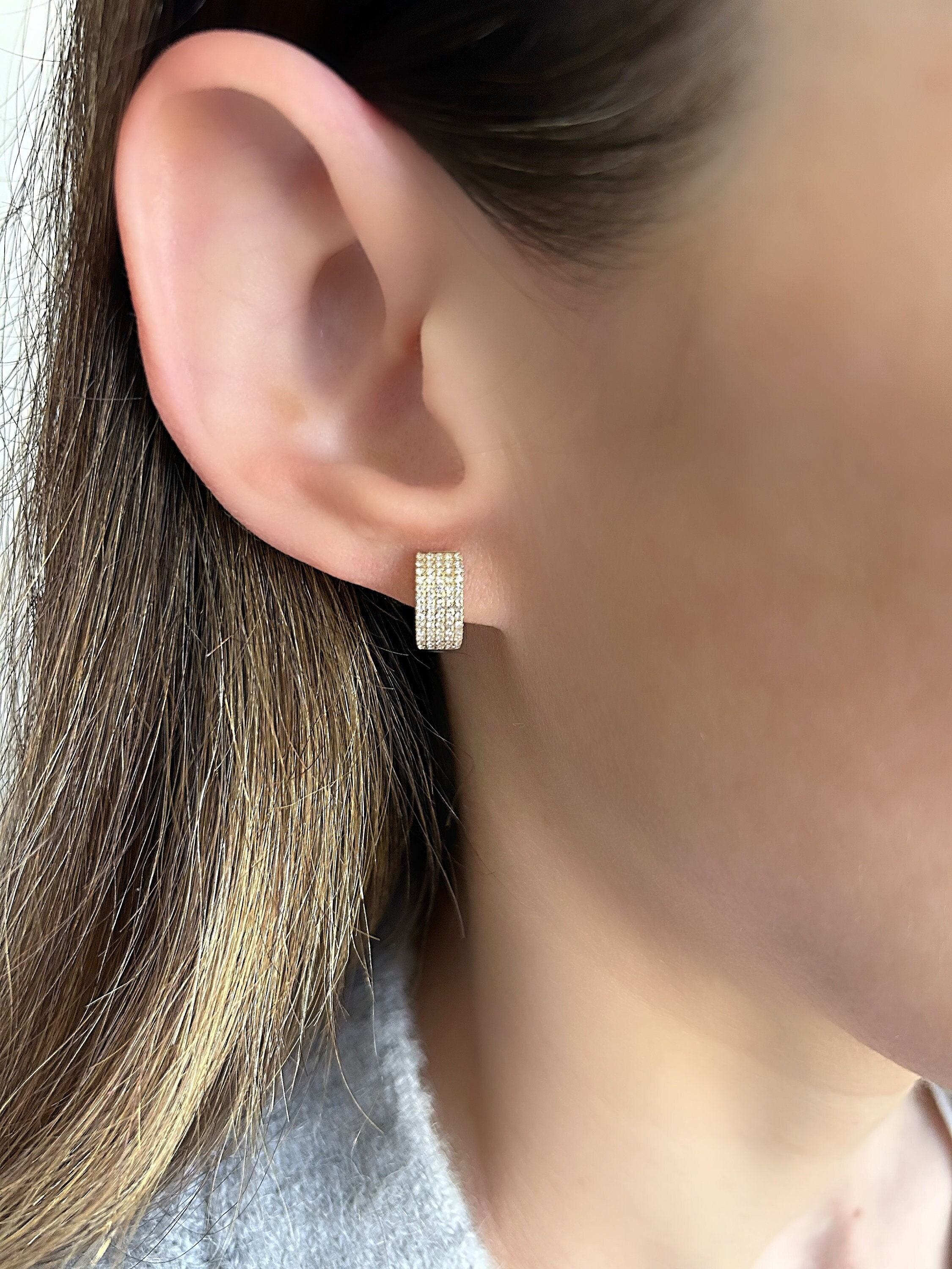 Diamond Huggies Thick 14K Gold Diamond Huggie Hoops Diamond Earrings Small Hoop Earrings Women s Jewelry Etsy UK