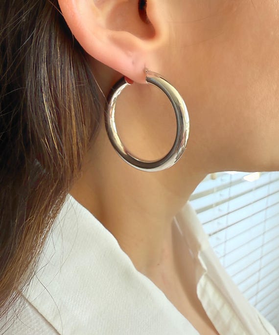 14k Large White Gold Hoops| Large Hoops| 1.50 Inch Gold Hoops