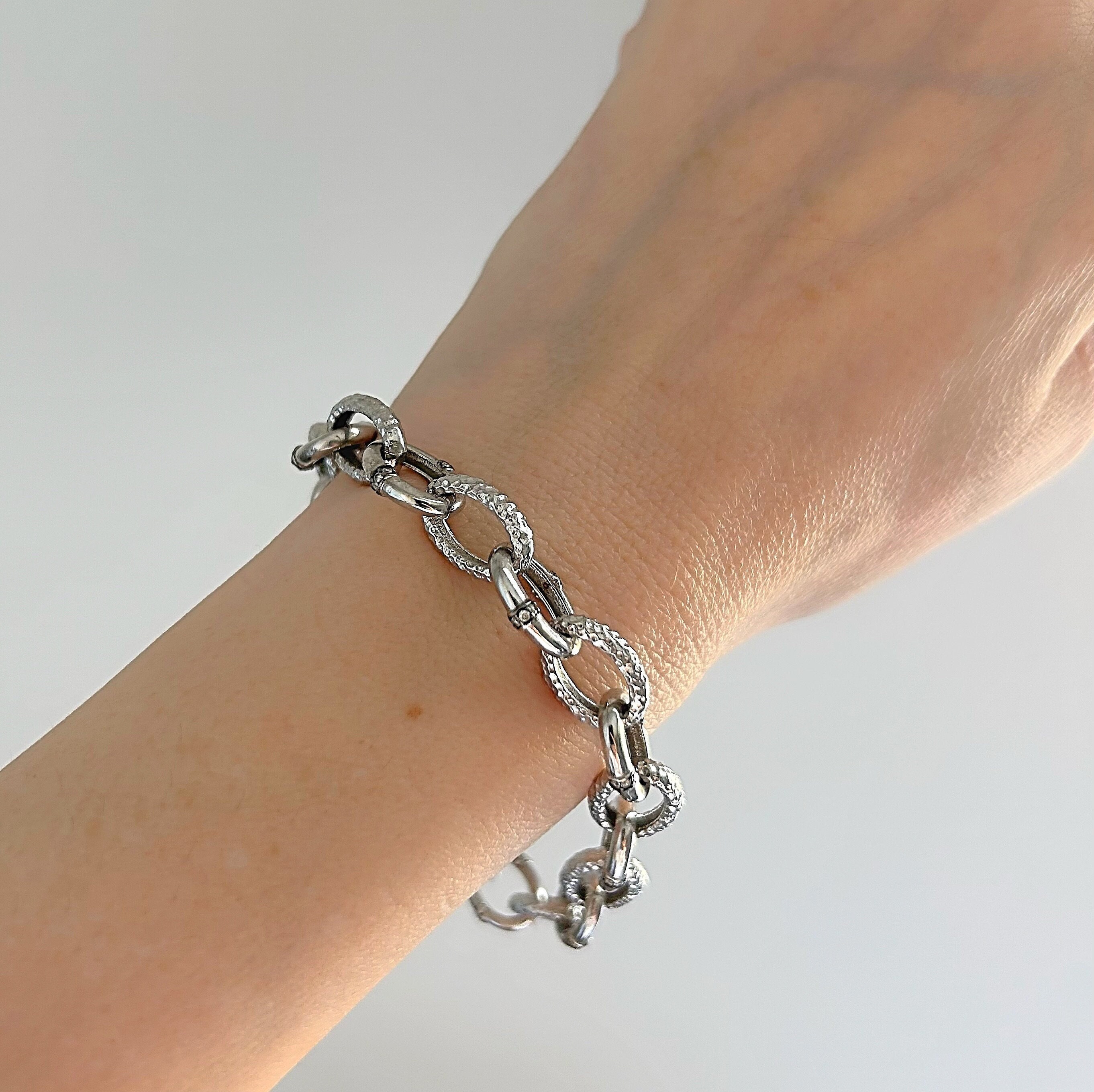 Silver Oval Link Bracelet - Etsy Silver Oval Link Bracelet - Etsy