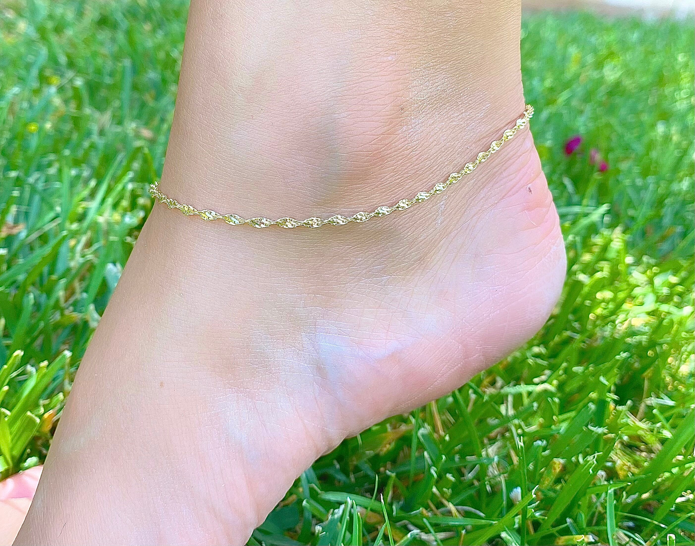 Solid 14k Yellow Gold Anklet Chain 10 Inch 14k Gold - Etsy