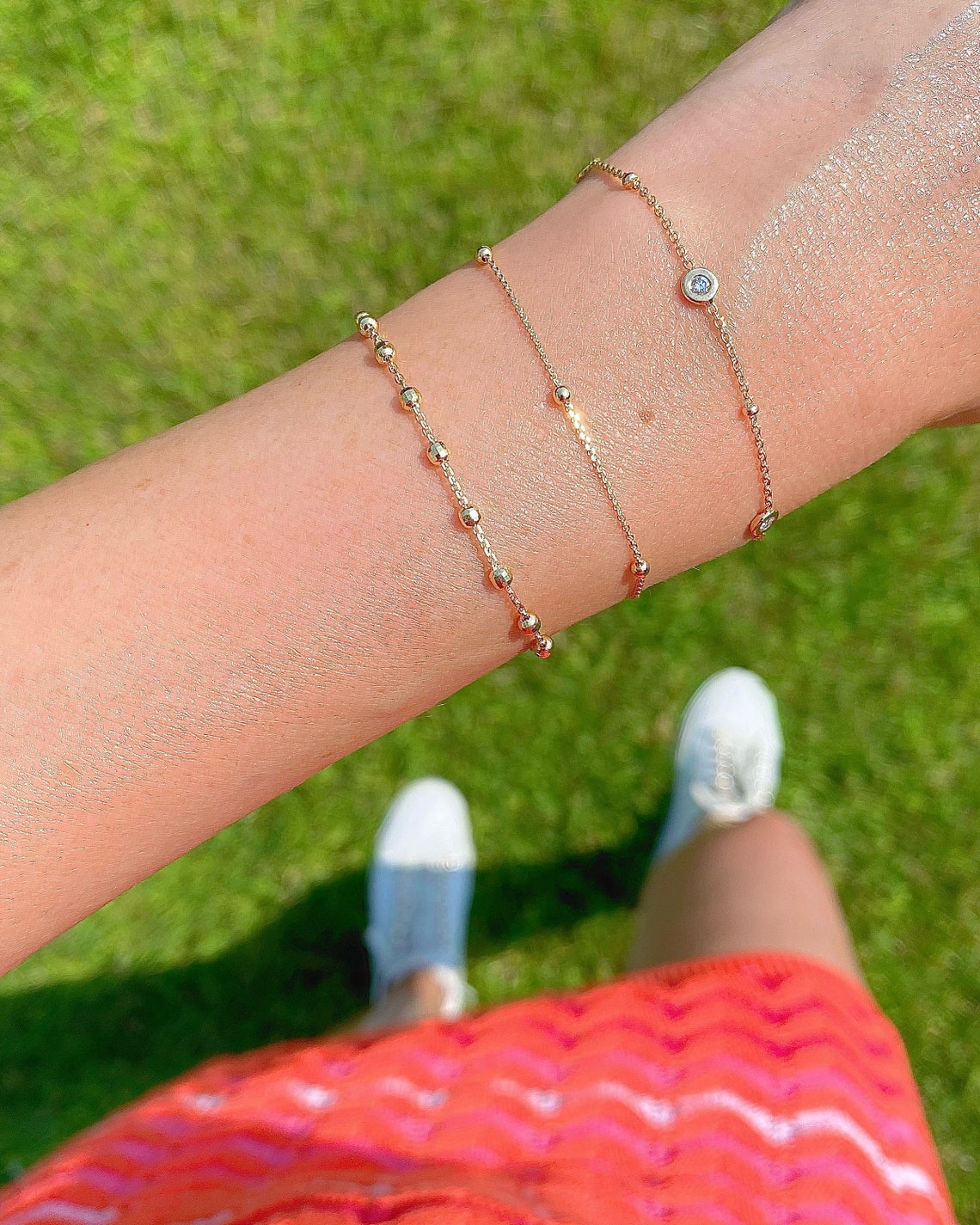 Gold Diamond Tiny E Bracelet main image 0