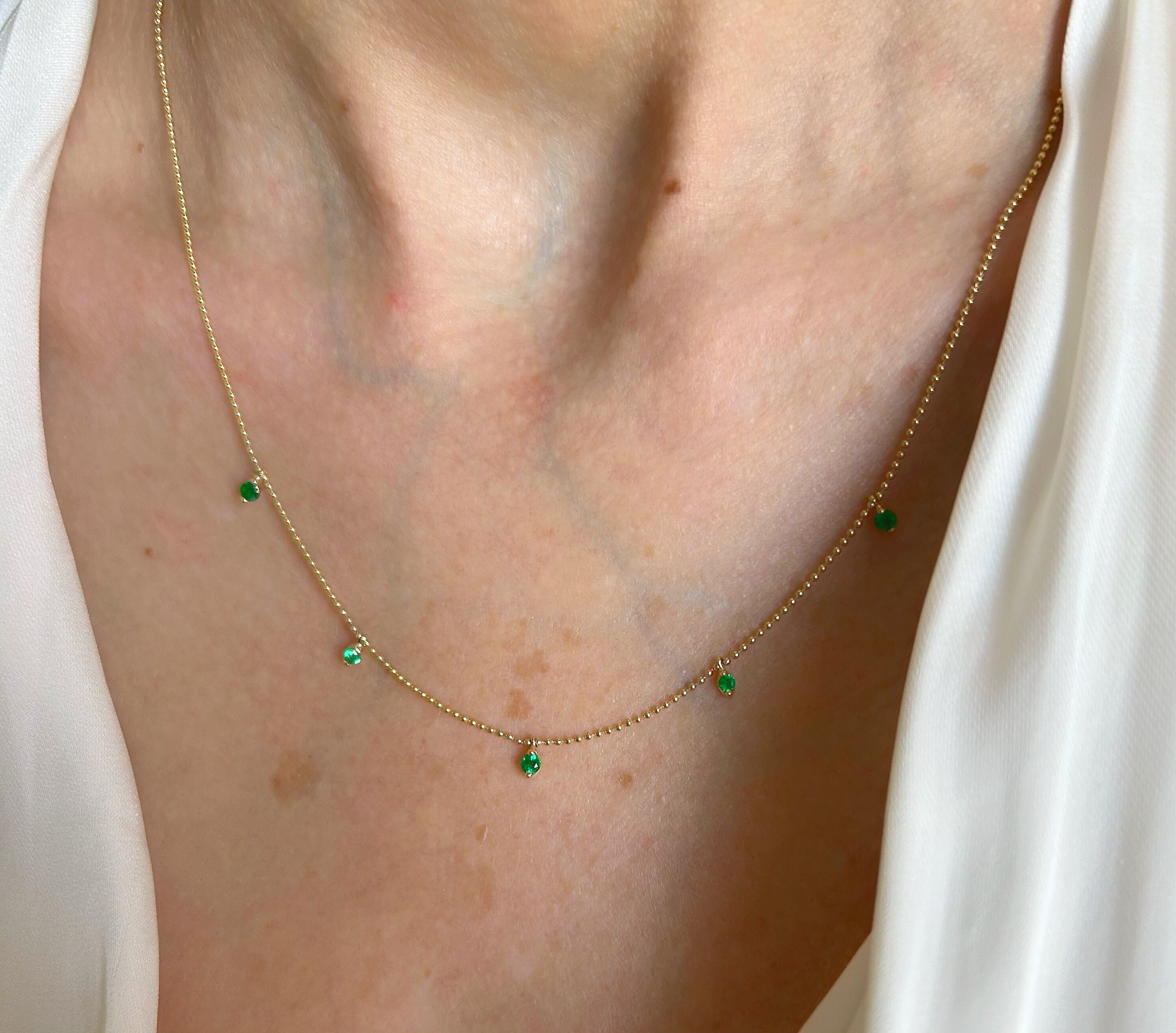 Emerald Necklace 14K Gold Emerald 5 Dangle Solitaire - Etsy