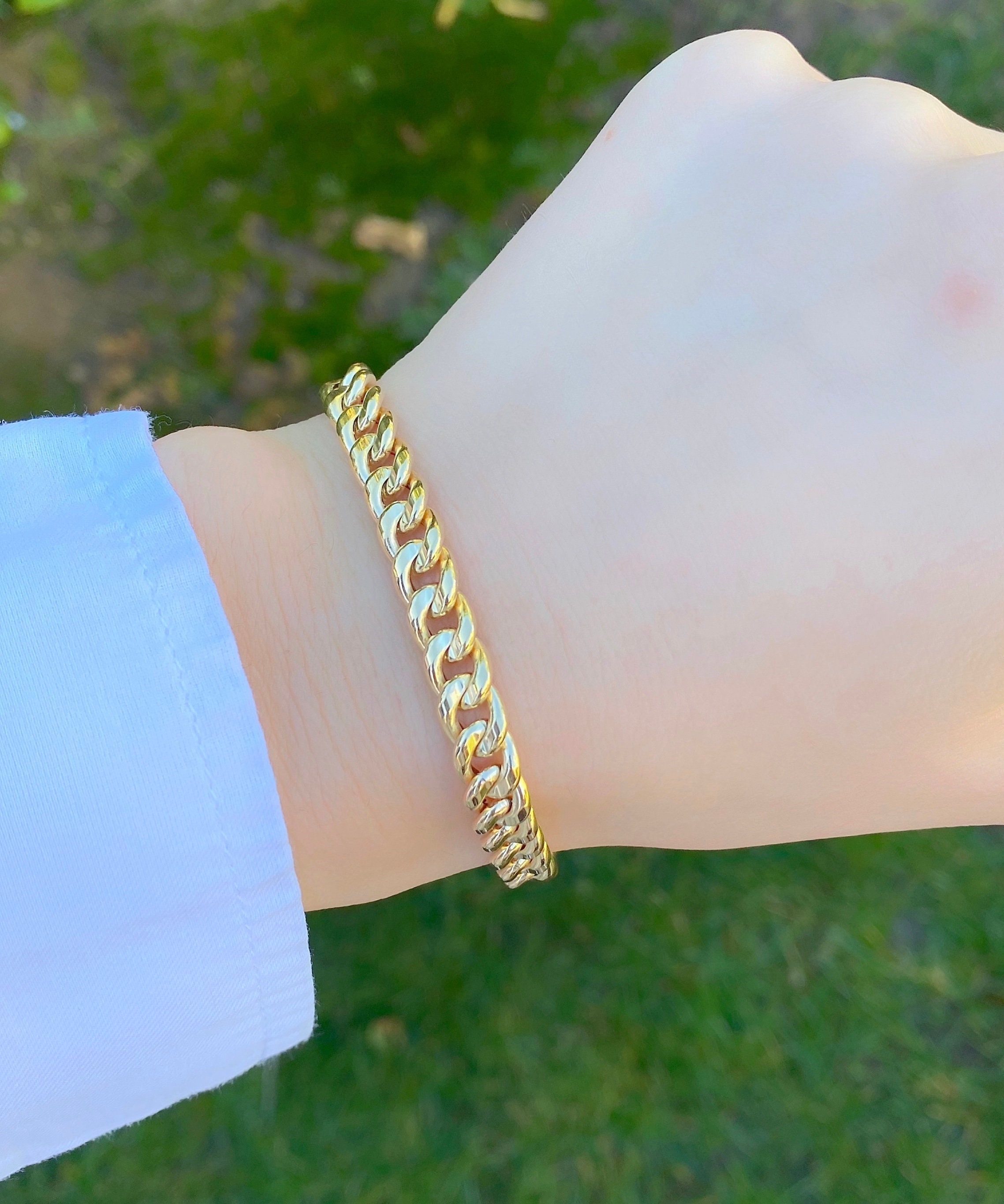 Gold Bracelet 14K Gold Cuban Link Chain Bracelet Womens Etsy