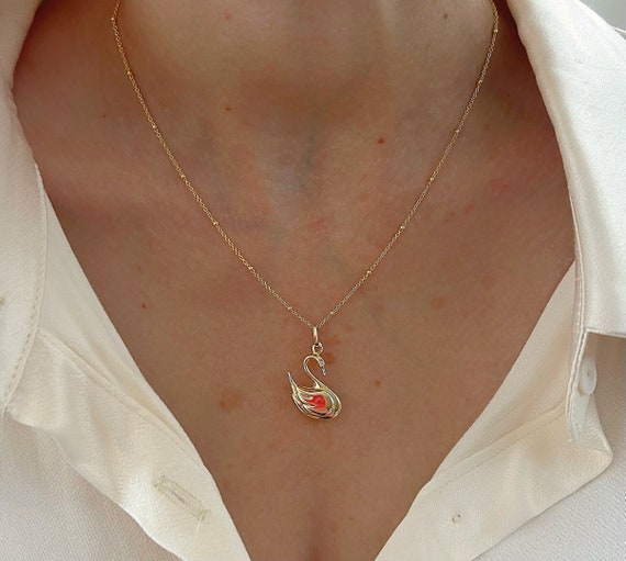 Swan Pendant 14K Solid Yellow Gold Swan Necklace 14K Bird Jewelry Gift for Her Bird Necklace Charm
