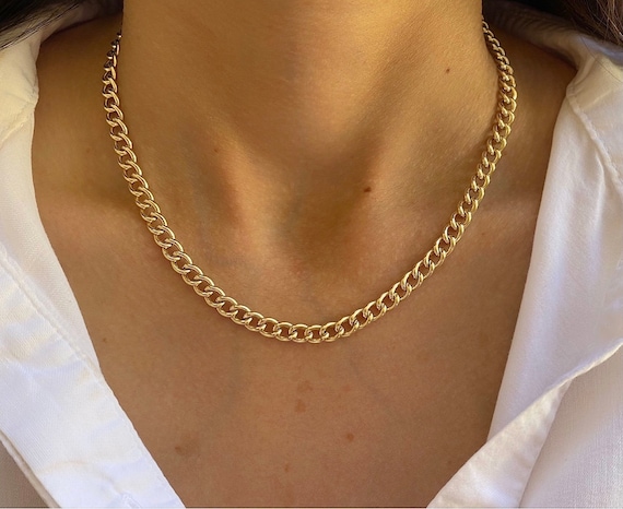 14K Yellow Gold Curb Link Chain Necklace 5.8mm Thick Cuban Curb