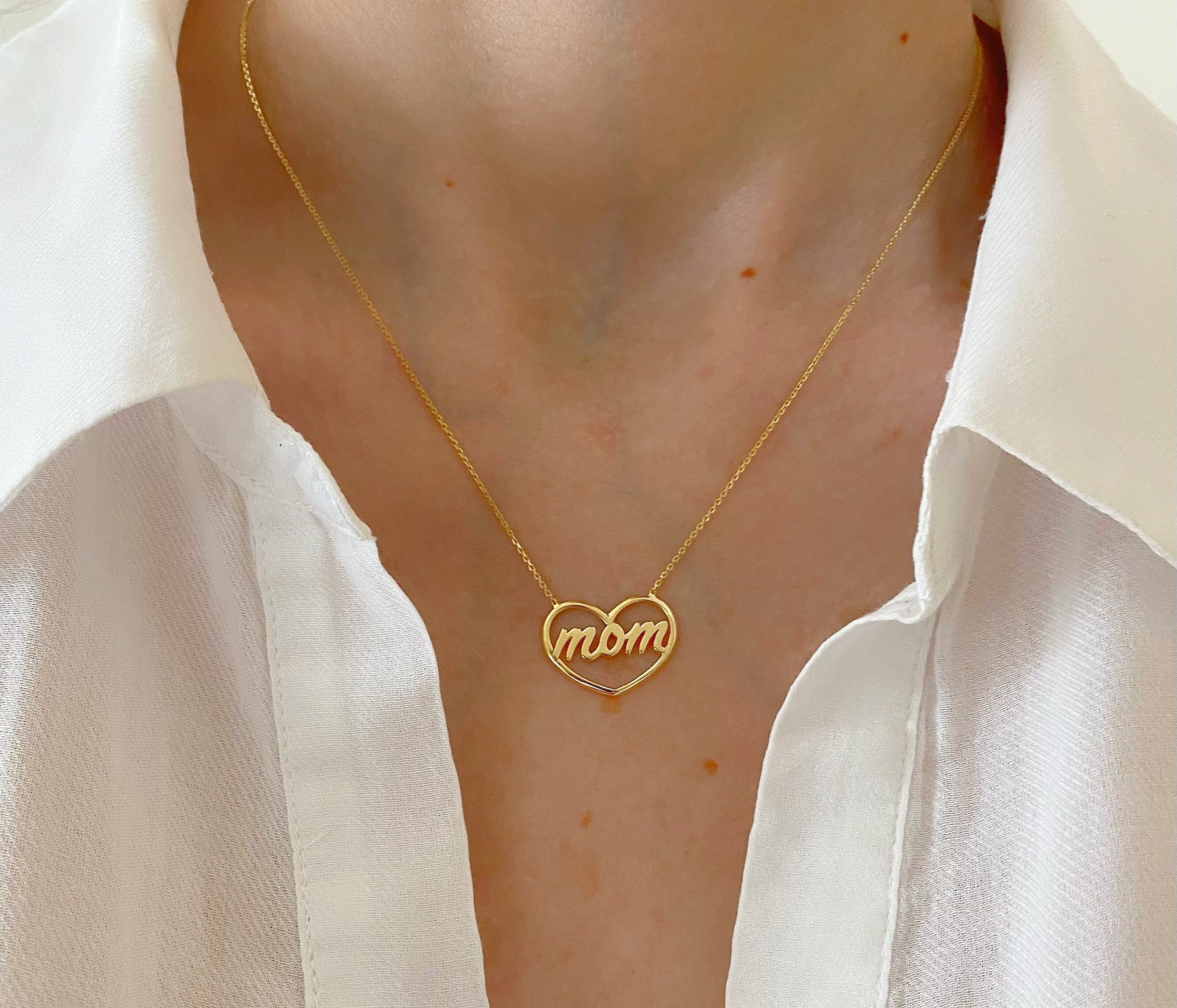 14K Yellow Gold Mom Heart Necklace Heart Necklace Gift for Mom Mothers Day Etsy