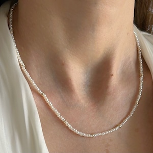 Dainty 14K Solid Gold Freshwater Pearl Necklace| Seed Pearl Necklace| 2.5mm Pearl Bead Necklace| Anniversary Gift| Gift For Her