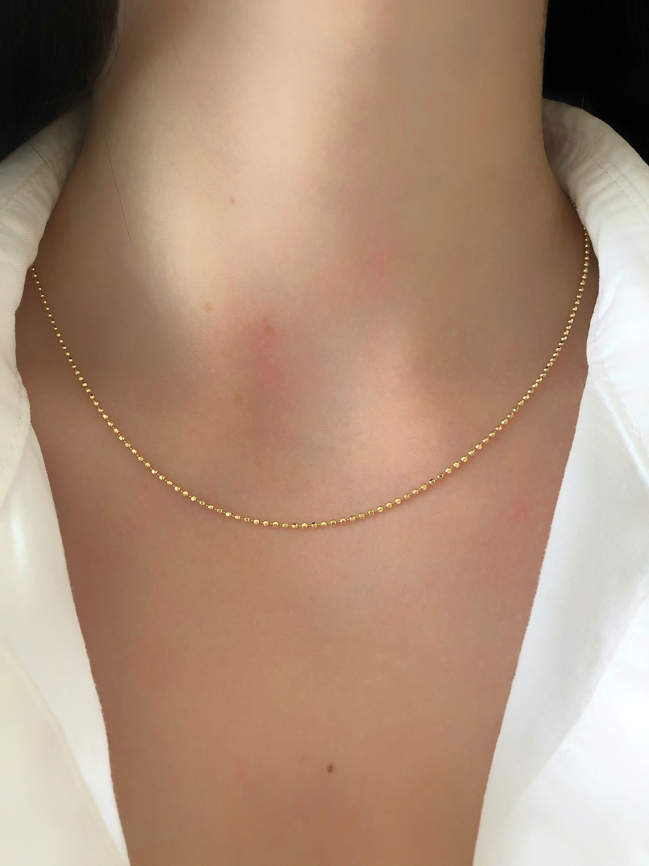 14k Solid Gold Ball Chain Necklace 16 18 Inch Etsy