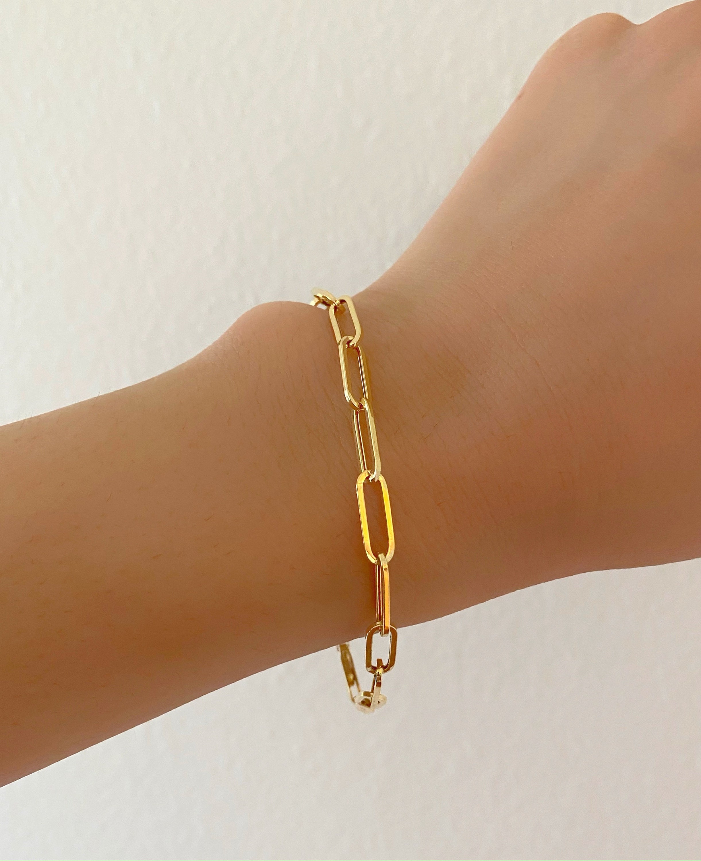 14K Gold Paper Clip Bracelet 14K Yellow Gold Paper Clip Etsy